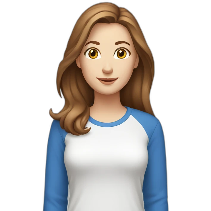 White woman brown hair blue eyes with a T-shirt and name Farmasi emoji