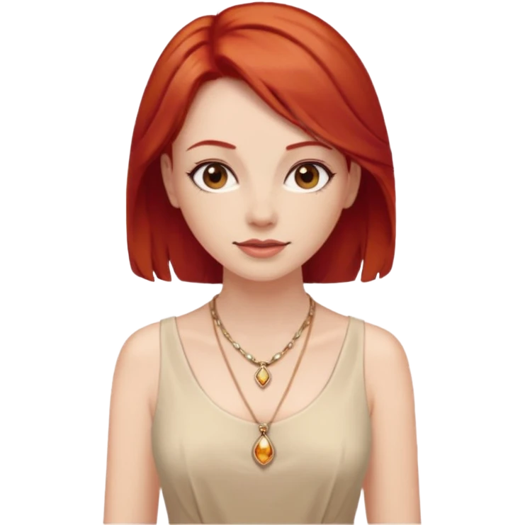 lady-in-light beige-dress-,-red-hair,-wearing-necklace emoji