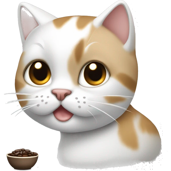 Gato blanco con manchas negras y cafeses con una liña cara emoji