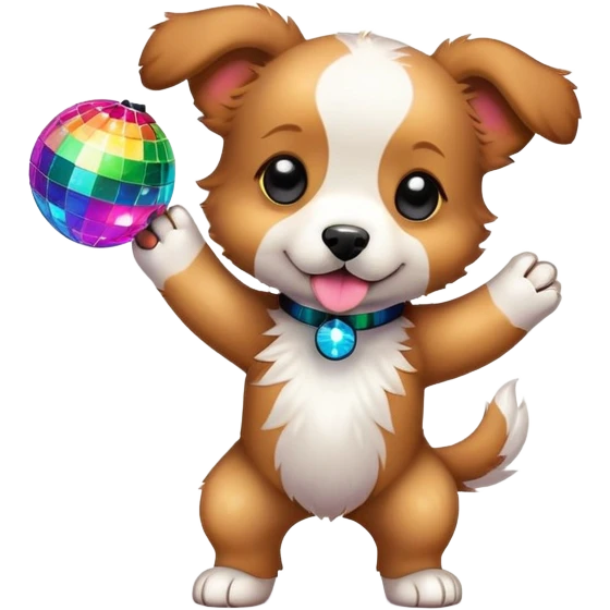puppy dancing under a disco ball with colorful lights emoji