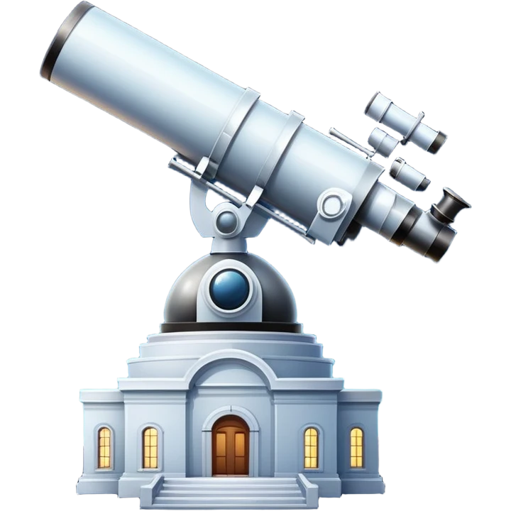 An icon featuring visible planets, distant stars, and galaxies, an observatory with a giant telescope, set against a starry sky, symbolizing the study of astronomy and celestial exploration. Transparent background highlights the wonder of the universe. emoji