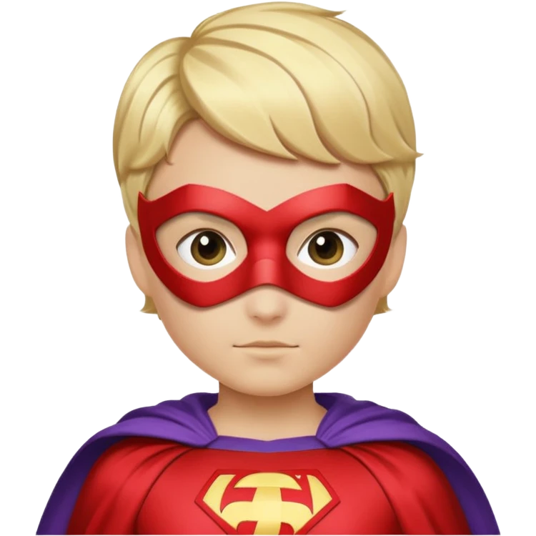 Súper heroína con antifaz, pelo corto rubio, traje de superhéroe con capa. Que se vea hasta los hombros emoji