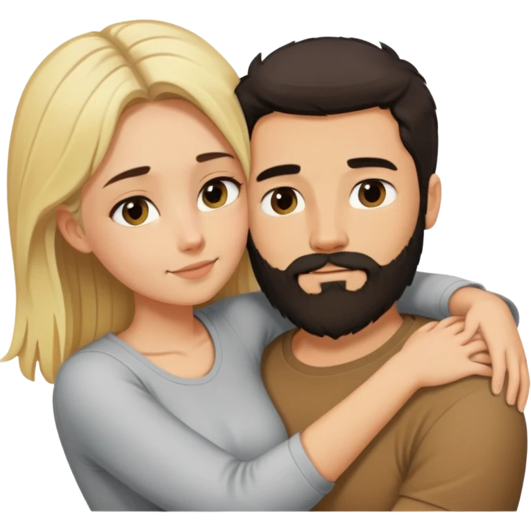 tall dark-haired bearded male cuddling his short blonde girlfriend affectionate pose emoji