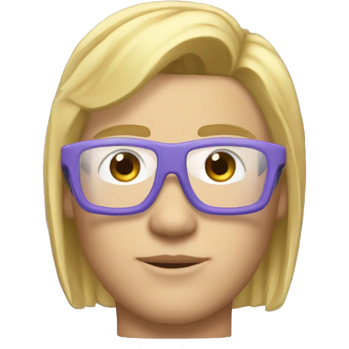Neck helmet, glasses, volleyball jersey, straight shoulders, muscular arms, thin neck, serious face, arched eyebrows, piercing eyes, blond hair emoji