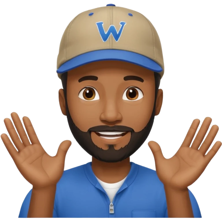 BLACK MAN WITH LOW CUT BEARD AND A BALL CAP SAYING WHO CARES?! MOTIONING HANDS  emoji