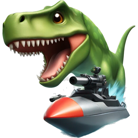 dinosaur riding a shark shooting laser guns emoji