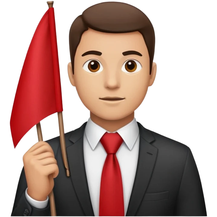 Man tie holding red flag emoji