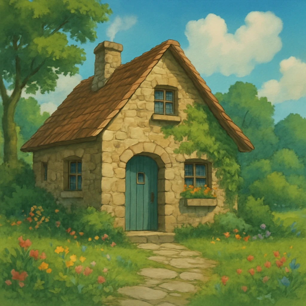 stone house, ghibli style emoji