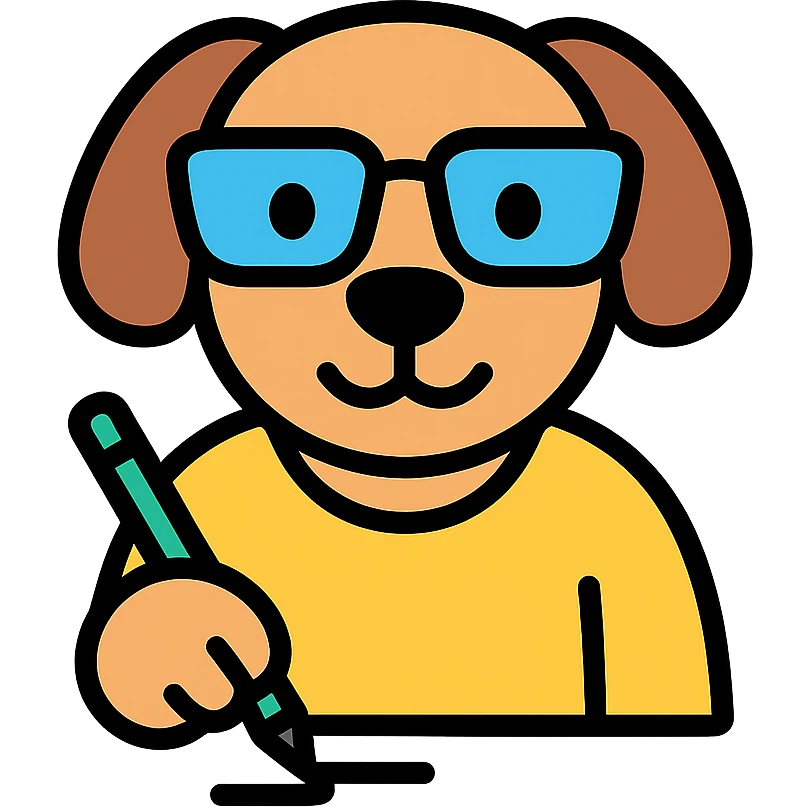 A dog with glasses is writing something emoji