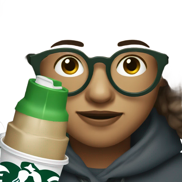 A Boy with green glasses drinking a Starbucks coffee  emoji
