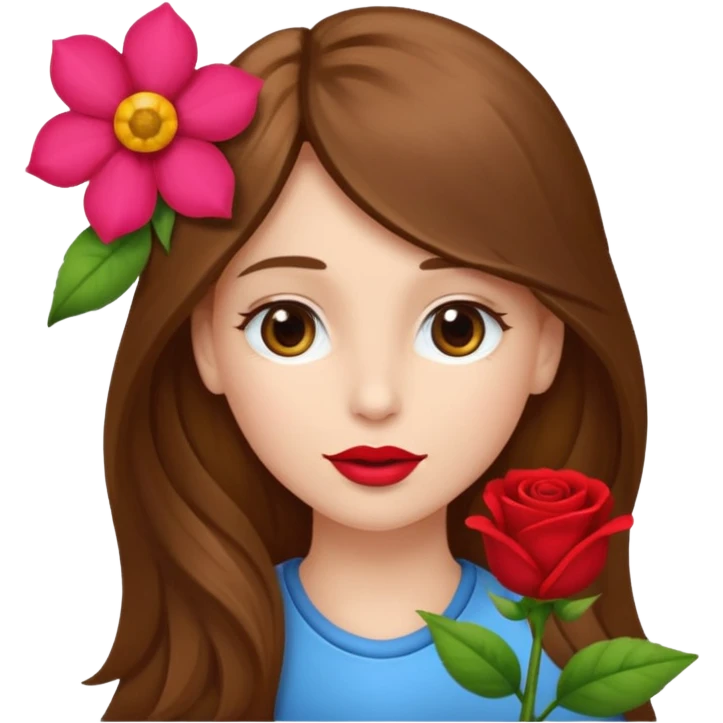 Ein braunhaariges Mädchen (glatte Haare ) mit einen Blume hinter dem ohr lange haare zur Seite kuckend  emoji