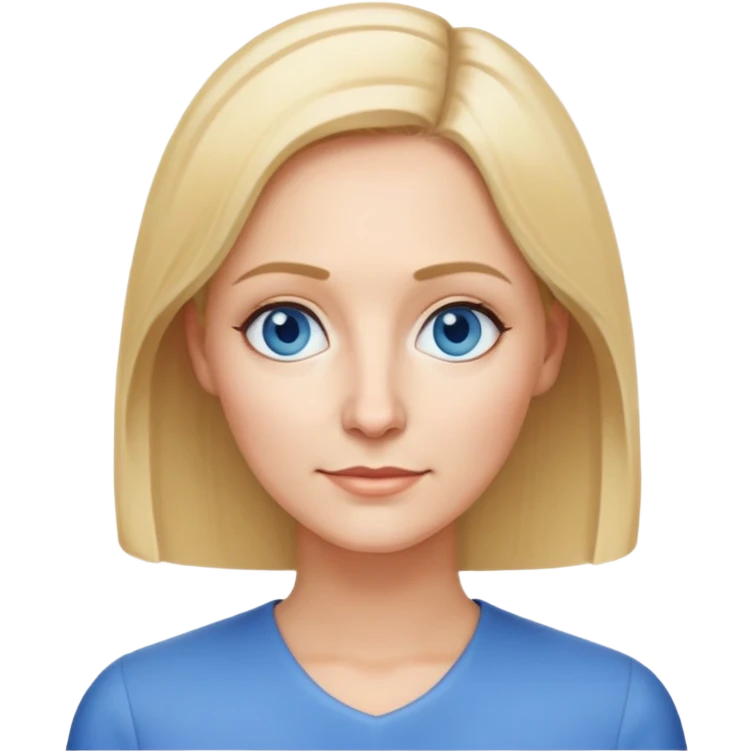 Mrs. Maria, math and artificial intelligence teacher, no glasses, thin nose, blonde eyebrows, blonde bob hair, blue eyes emoji