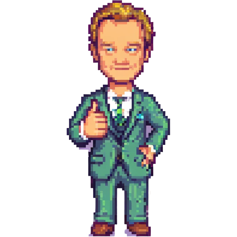 Barney Stinson from How I Met Your Mother, giving a thumbs up, pixel art style emoji