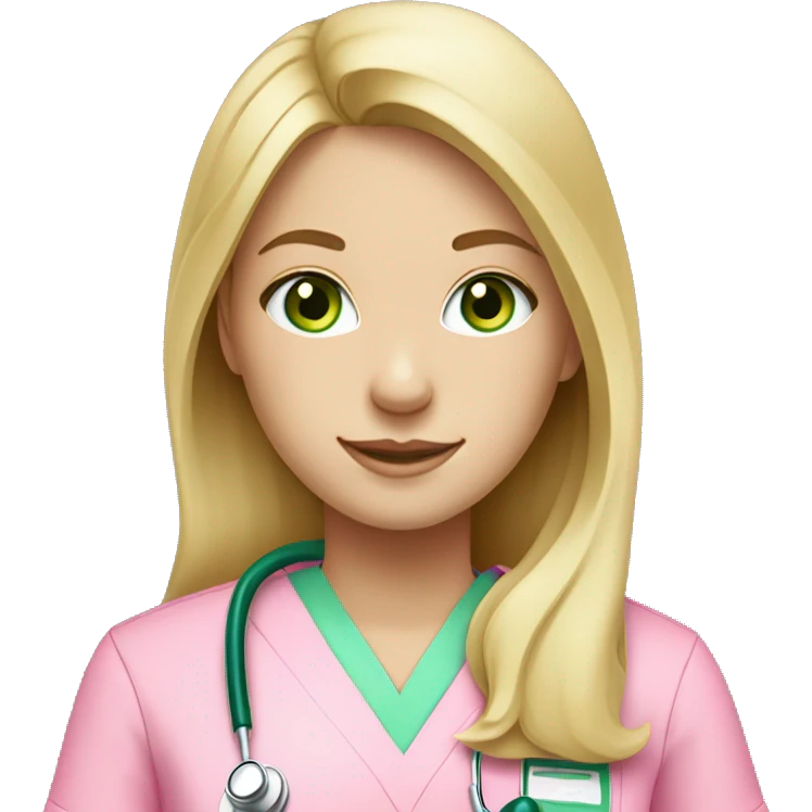 pale blonde girl with long hair and green eyes wearing pink scrubs and stethoscope  emoji