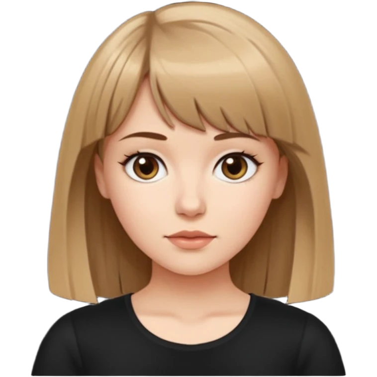 White girl in black top hair length to the tits color very dark blonde/light brown bangs emoji