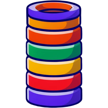 Children's stacking rings toy with red, orange, yellow, green, light blue, dark blue, and purple rings on a post in rainbow order emoji