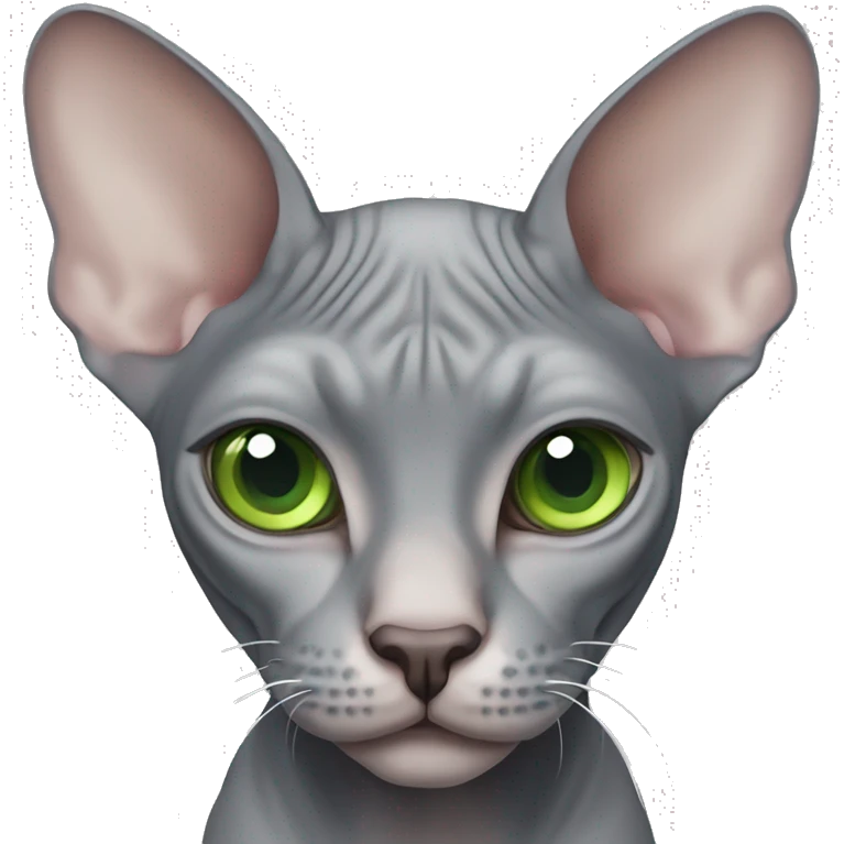 Gray sphynx cat with green eyes emoji