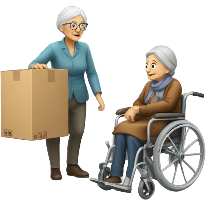 Old woman in wheelchair and old man moving House emoji