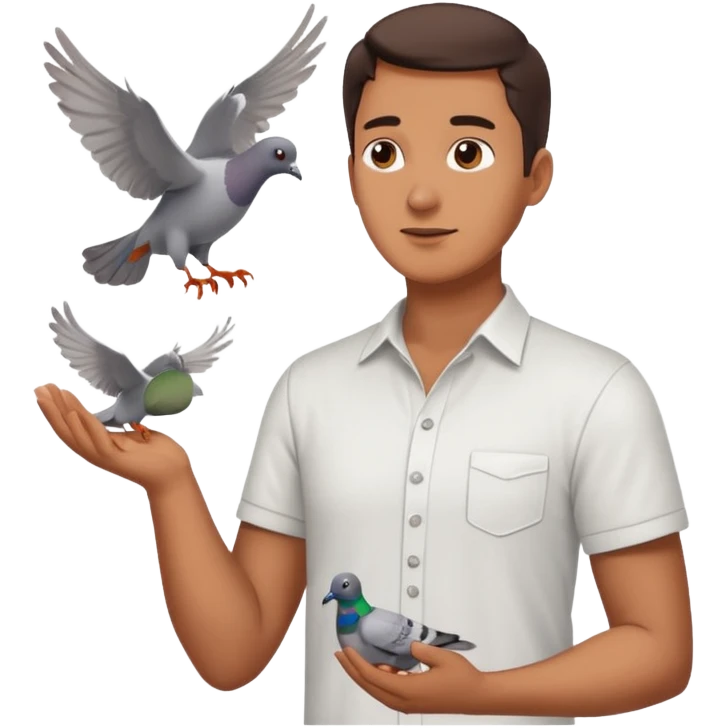 man open arms looking at a flying pigeon emoji