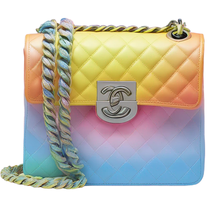 Front facing Cuba collection Chanel boy bag with Rainbow diagonal ombré with pastel pink, yellow and blue emoji