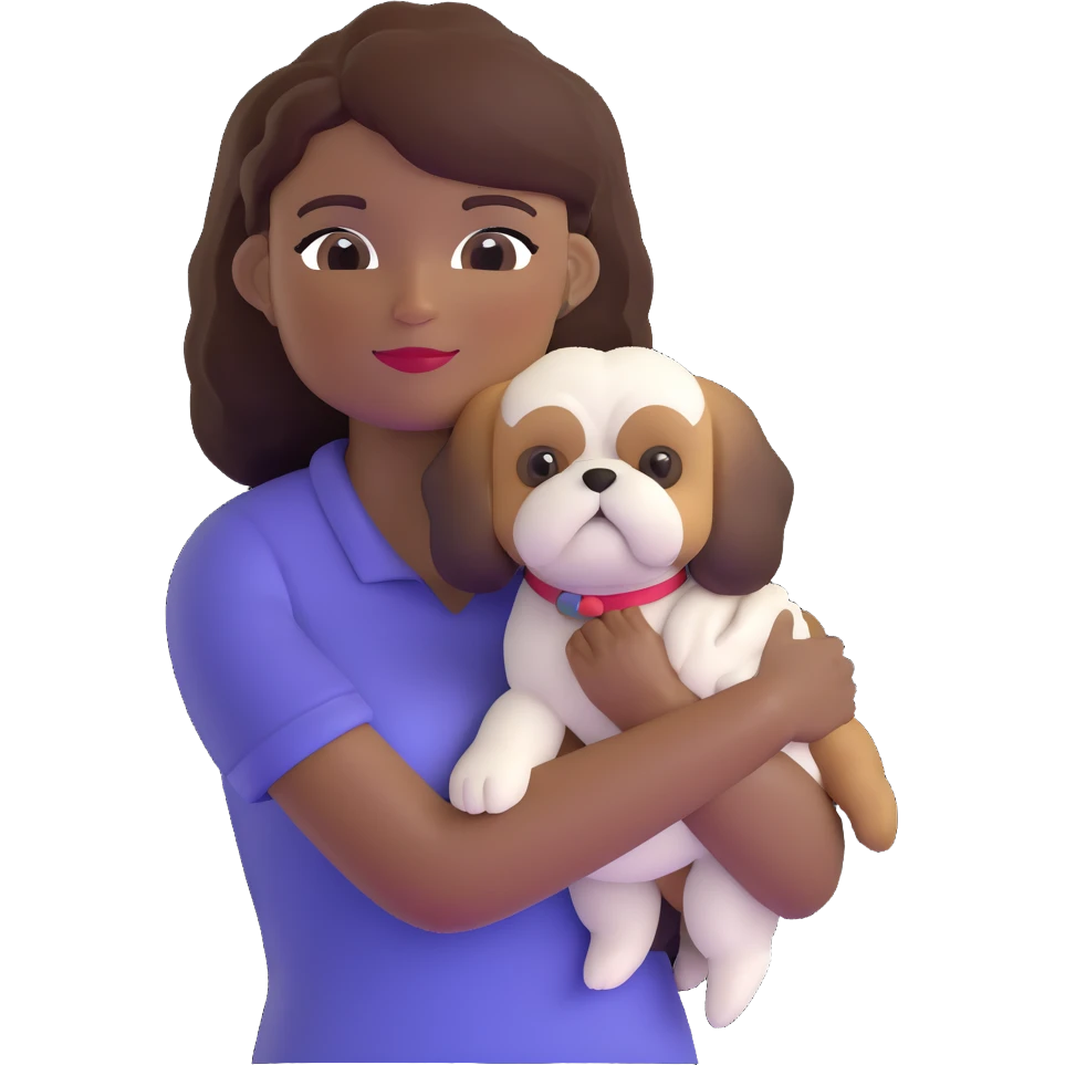 dark-skinned woman holding a Shih Tzu dog emoji