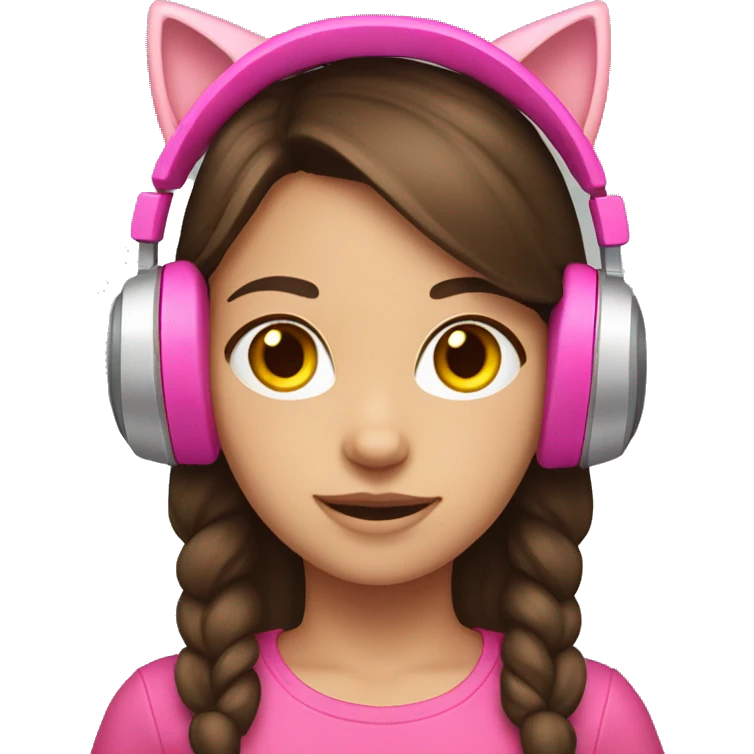 young brunette haired girl wearing pink cat headphones   emoji