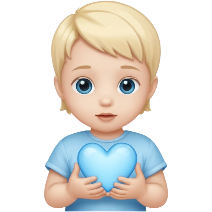 Baby amor holding a light blue heart emoji
