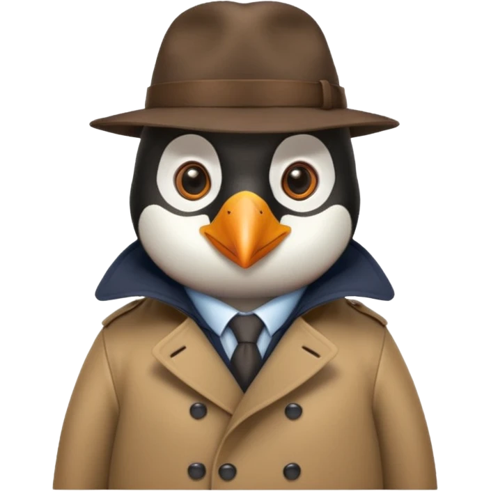 kahverengi trençkotlu penguen dedektif  emoji