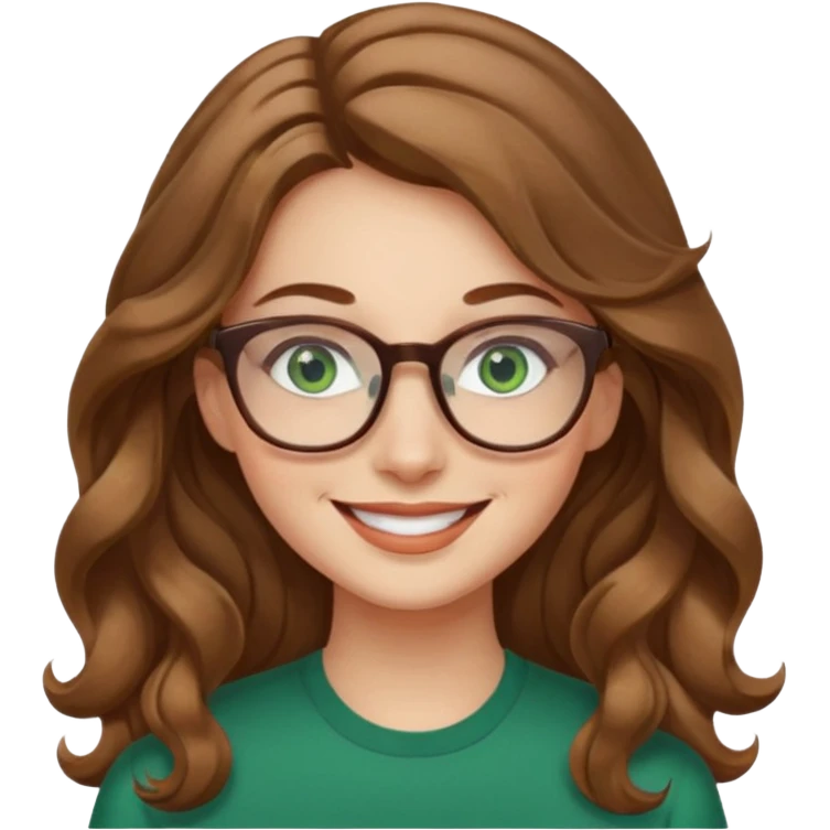 long wavy light brown hair woman with green eyes and glasses smiling emoji