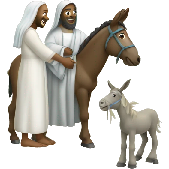 People greeting Jesus on a donkey with palm trees emoji