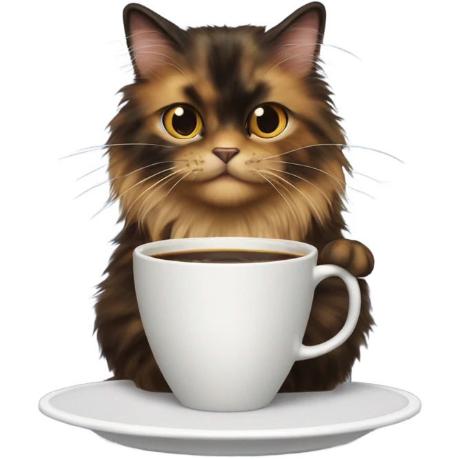 Long hair tortoise shell cat drinking coffee emoji