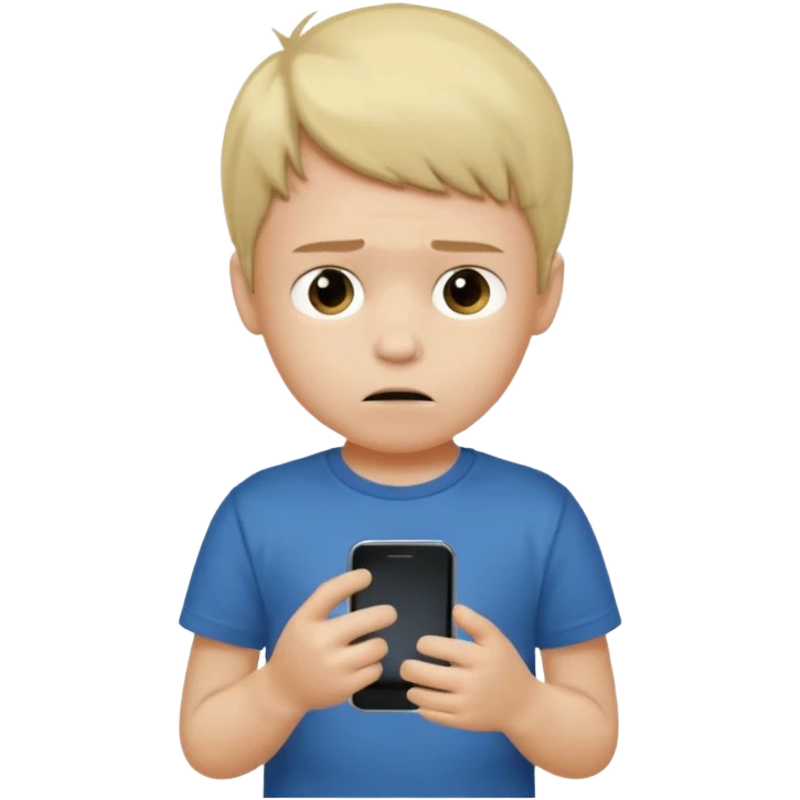 un niño de entre 3 - 10 años jugando con su celular, cansado en una habitacion apagada, el niño tiene piel blanca

 emoji
