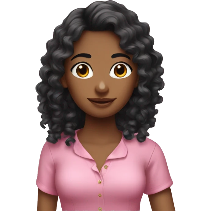 Long black Curly hair girl pink blouse emoji