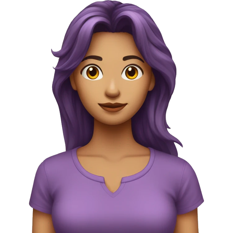 chica de pelo largo color castaño y blusa sin mangas color morado emoji