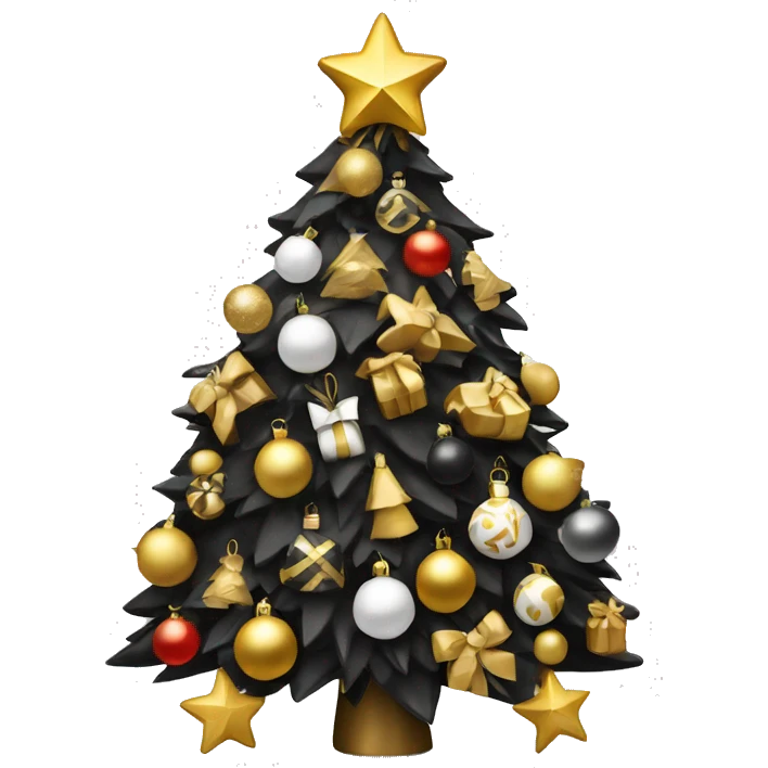 Christmas tree decorated with toys in black, white and gold colors emoji