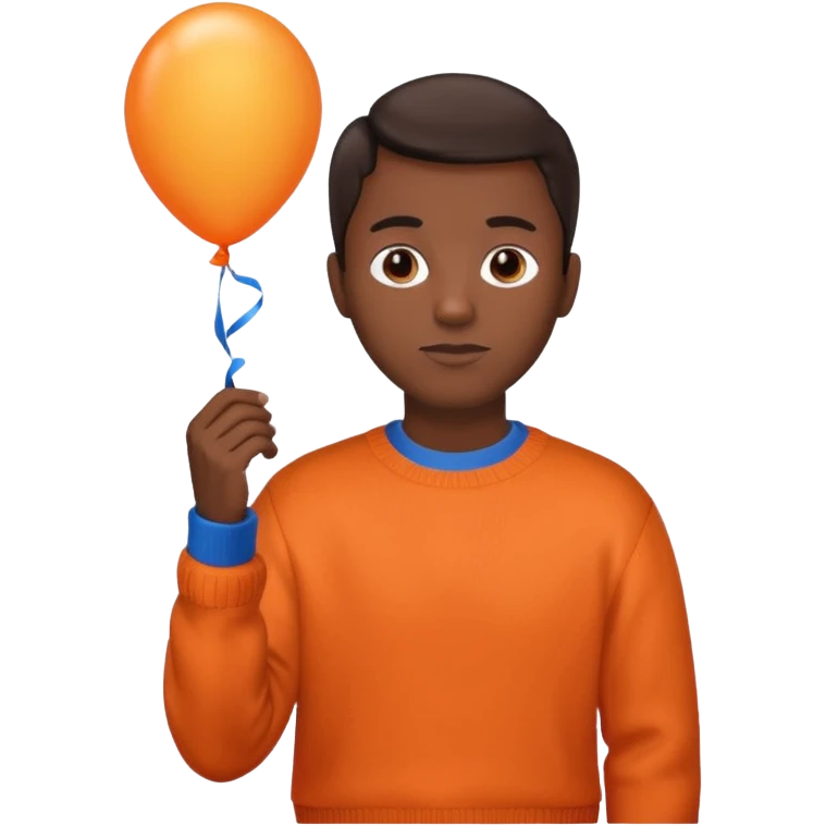 dark brown skin, orange sweater, hold blue balloon emoji