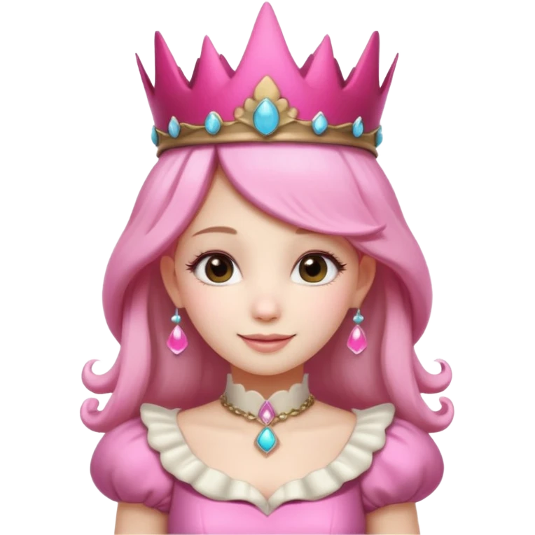 mushroom princess portrait, head and shoulders only, pink mushroom crown, elegant fantasy dress collar, warm smile, 3D cartoon, mobile game icon style, clean background, no text, no watermark
 
 emoji
