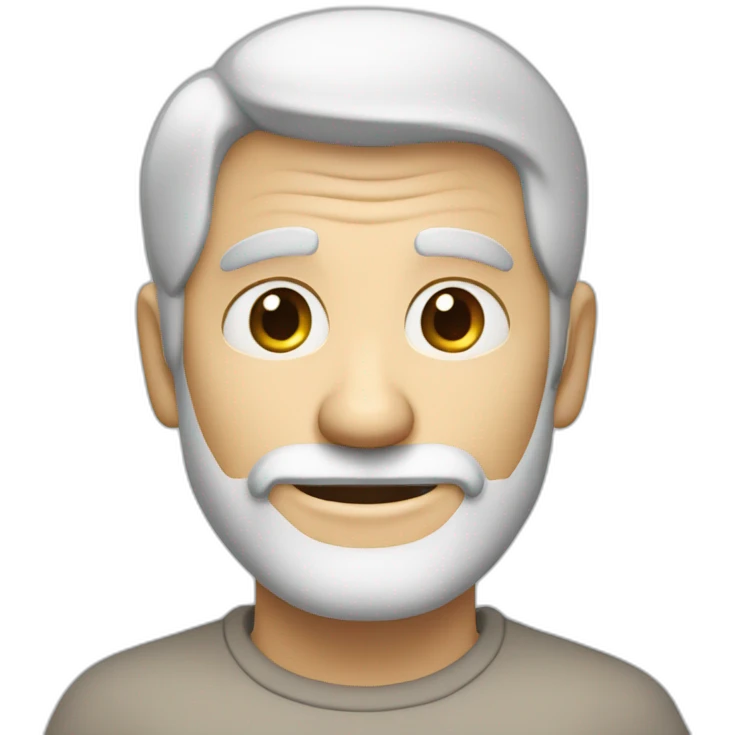 old whit guy with angulous face, 3 days beard, blue eyes, short hair, smily face emoji