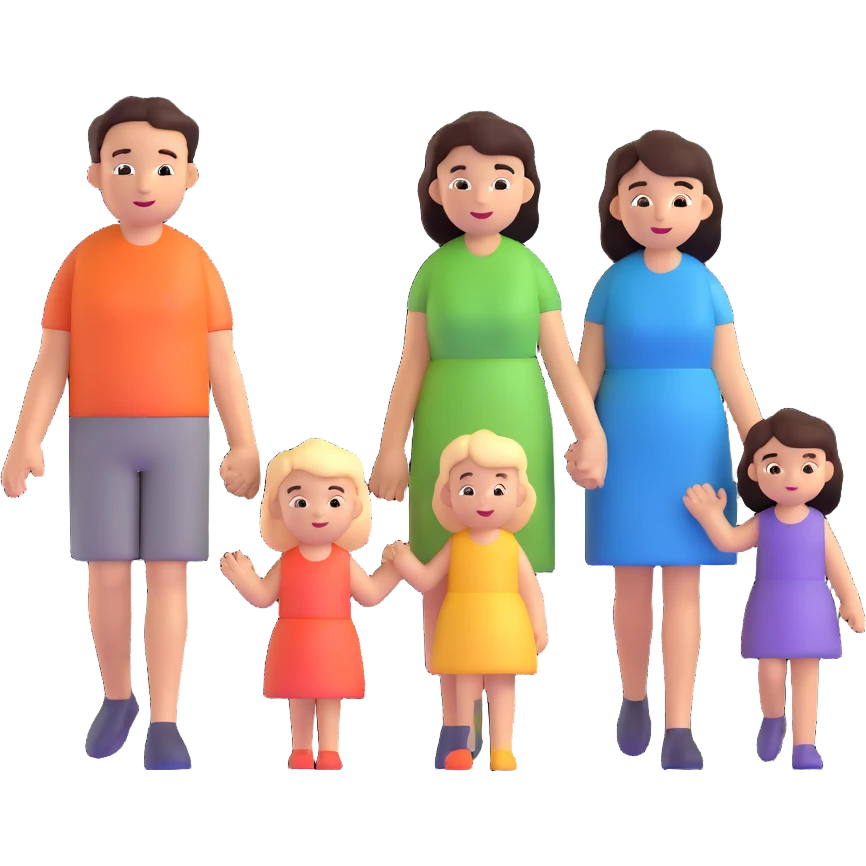Family with mother, father and three little girls emoji