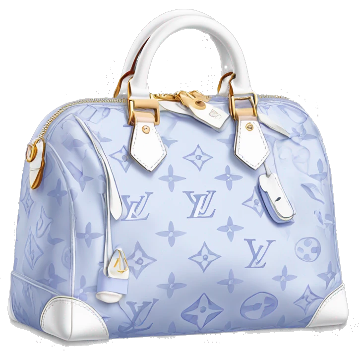White Designer Louis Vuitton bag with periwinkle monogram and trim emoji