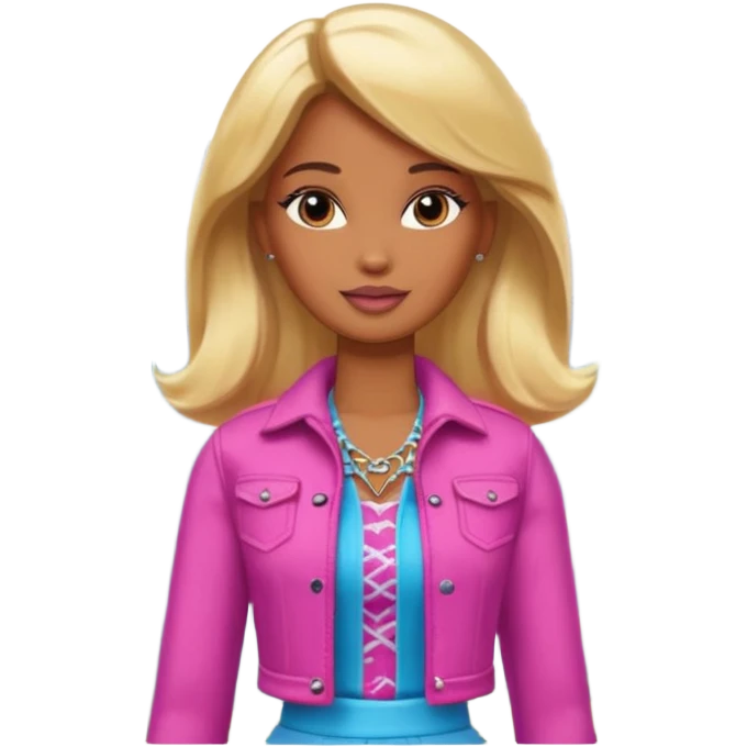 Brown skin blonde hair barbie in front of mountains emoji
