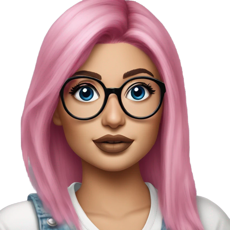 Photo Realistic kylie jenner stylish pink hair BLUE eyes and glasses posing  emoji