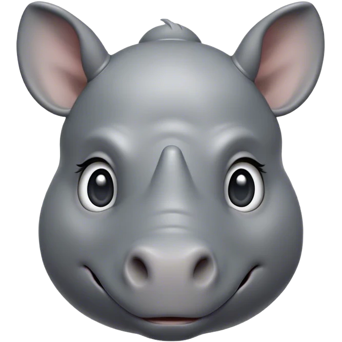 Cinematic Cute Rhinoceros Portrait Emoji, Head tilted playfully and inquisitively, featuring a rugged, glossy slate-gray hide with a gentle, rounded horn and round, sparkling eyes filled with curious wonder, Simplified yet irresistibly adorable features, highly detailed, glowing with a warm, friendly glow, high shine, affectionate and mighty, stylized with a touch of ancient charm, bright and endearing, soft glowing outline, capturing the essence of a mischievous yet loving rhinoceros, so playful it feels like it could stomp out of the screen and into your arms! emoji