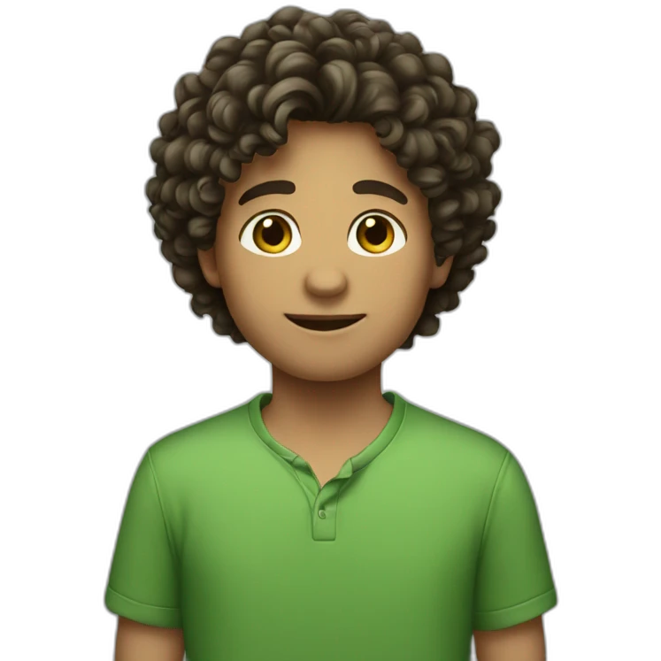 Boy-brunnette-curly-green-shirt emoji