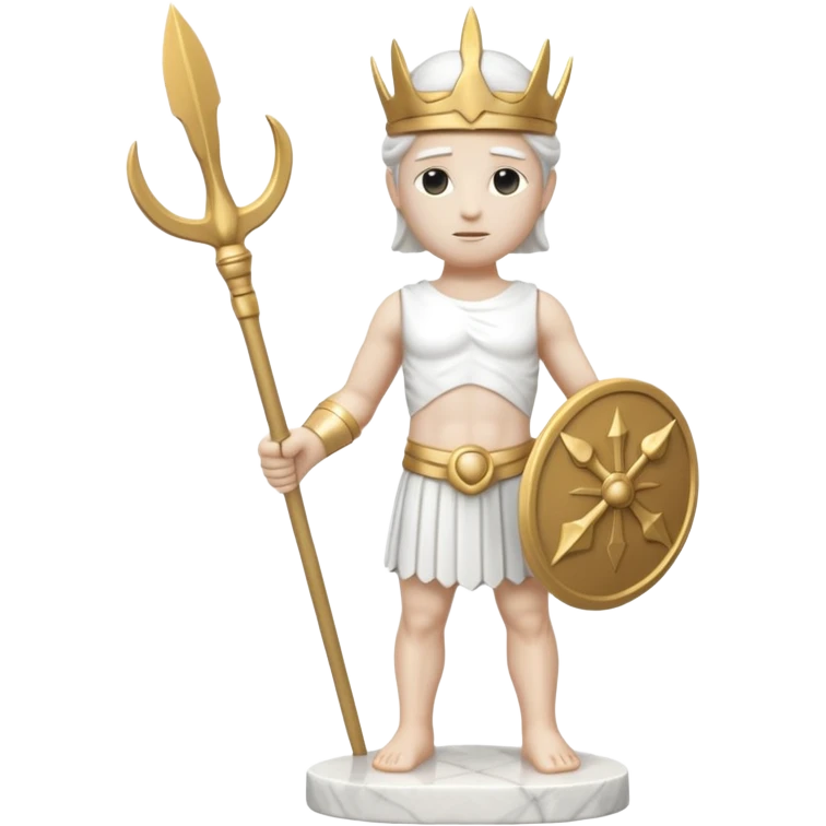 a greek white marble statue holding a marble trident. entirely make of marble. only white color no other color emoji
