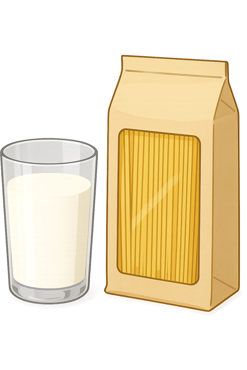 bicchiere di latte accanto a pacco di pasta emoji