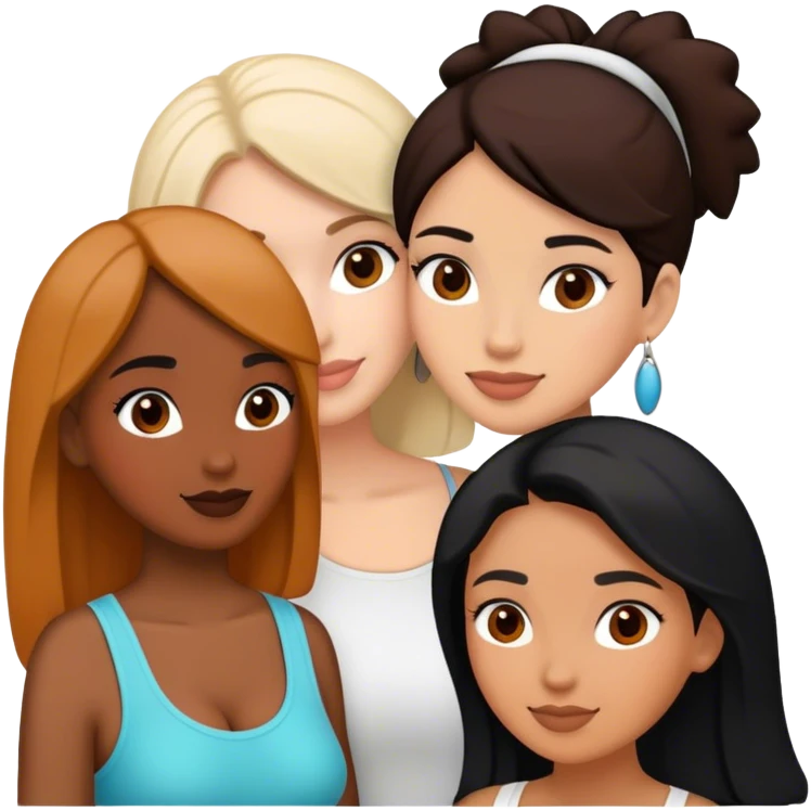 Three female friends, two are Latin one is black and one is white  emoji