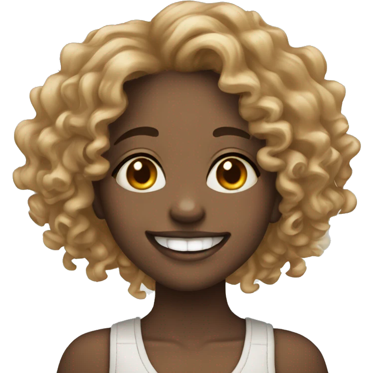 smiling girl with curly hair with septum ring and braces emoji
