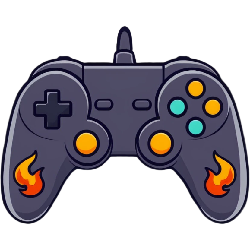 gaming controller with flames emoji