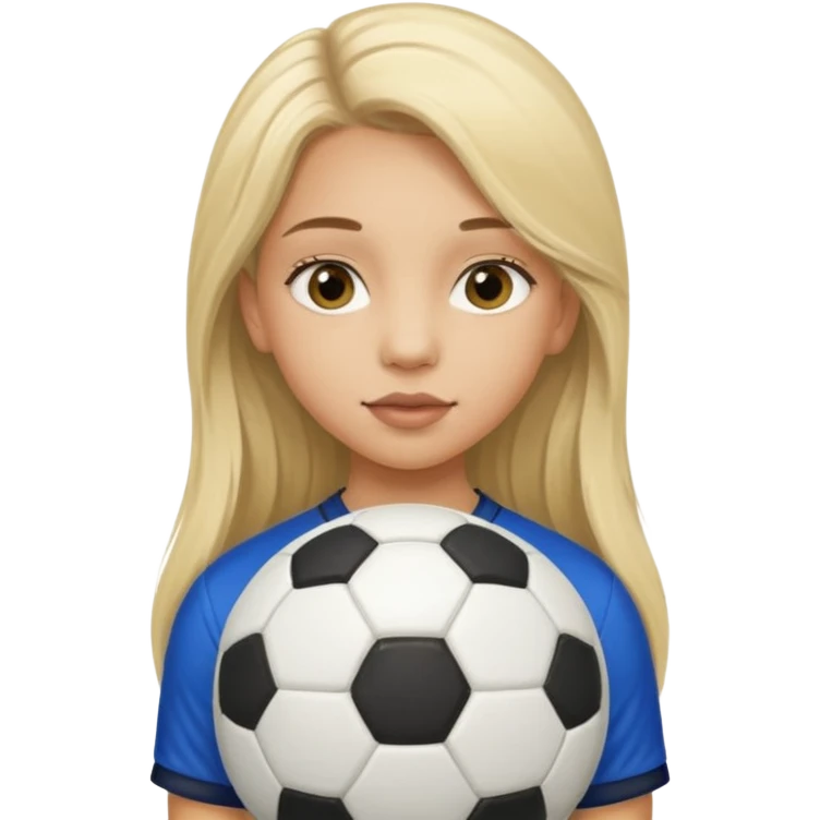 A girl with long light blonde hair with long eyelashes that looks around 13 years old with a soccer ball make her lips lined emoji